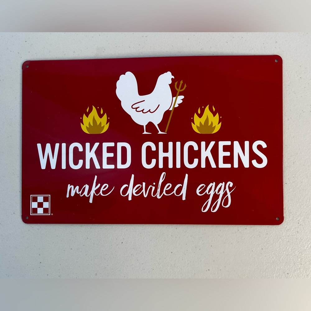 Lot of 2 Charming Chicken-Themed Metal Signs - Red and Blue - Picture 3 of 6